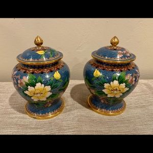 Cloisonné Ginger Jars - Vintage Pair with Bases